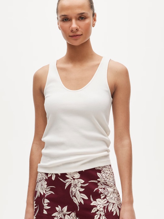 J Crew Ivory Perfect Rib V-Neck Tank Top
